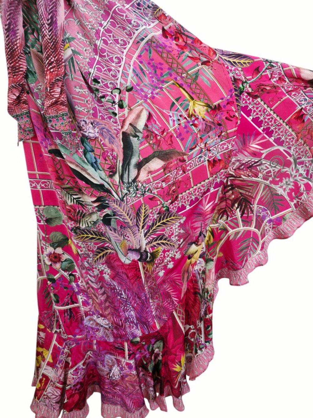 Camilla Long Wrap‎ Midi Dress Glasshouse Romance Pink Frill Rhinestone Size XXS - Picture 8 of 13